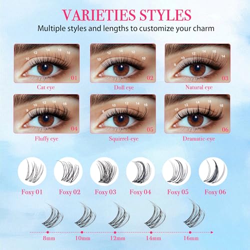 Lash Clusters Kit Manga Lash Clusters D Curl Lashes Clusters Anime Lashes Ultra-Thin Invisible Band 0.05mm Eyelash Extension Kit DIY at Home