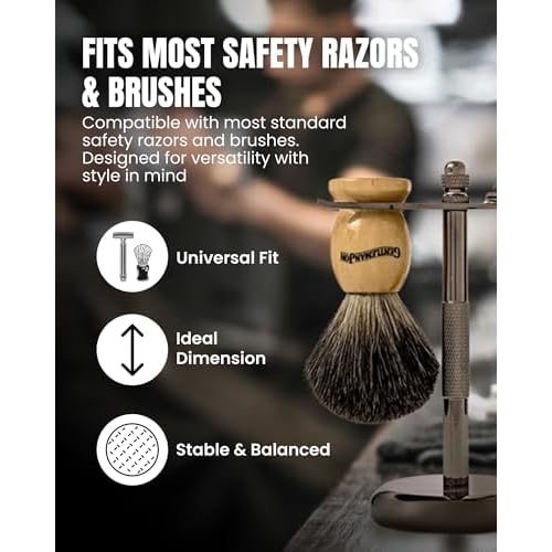Gentleman Jon Shaving Stand for Razor & Brush for Men ? Heavy Duty Gunmetal Razor & Brush Stand, Weighted Base, Matches Wet Shave Kit & Storage, Shaving Kit, Shaver Holder, Beard Accessories for Men