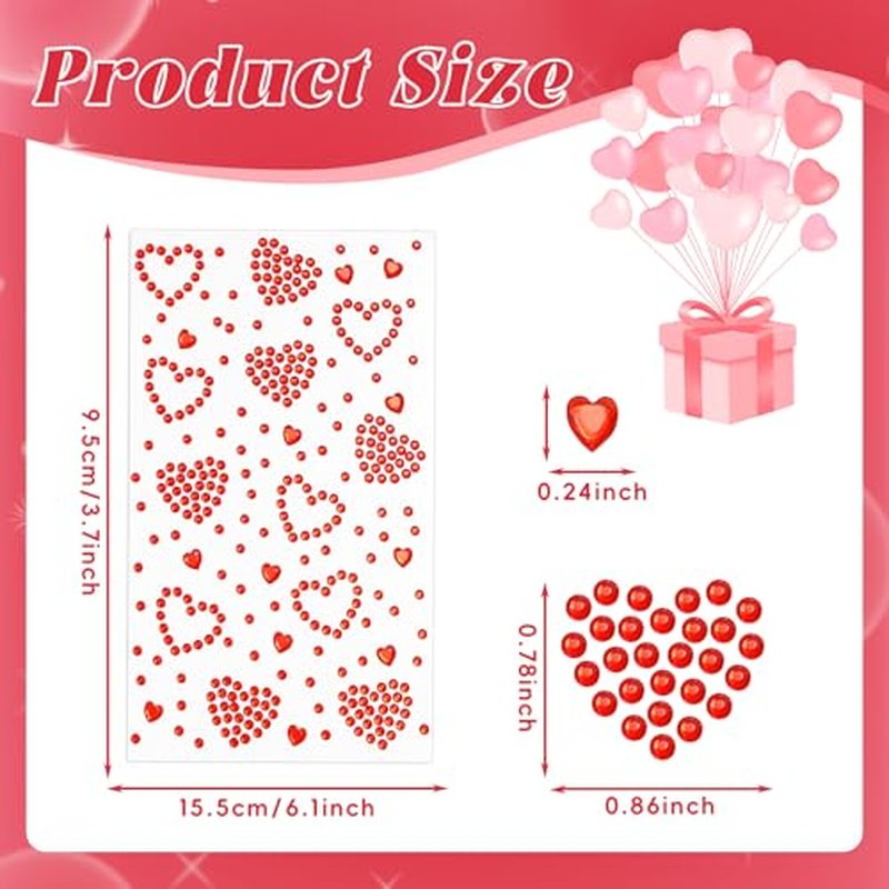 6 PCS Heart Self Adhesive Face Gems Stickers Valentine's Day Rhinestones Face Jewel for Women Festival Heart Accessories Stickers for Craft