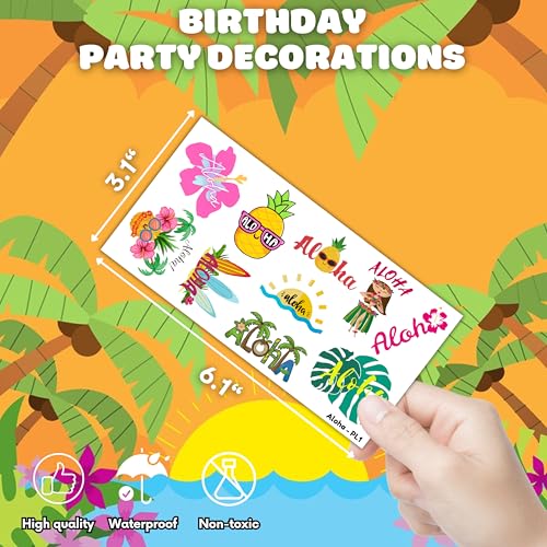 100 PCS Aloha Hawaiian Luau Temporary Tattoos Themed Birthday Party Decorations Favors Supplies D?cor Tropical Hibiscus Plumeria Hawaii Tattoo Stickers Gifts For Game Boys Girls Classroom School