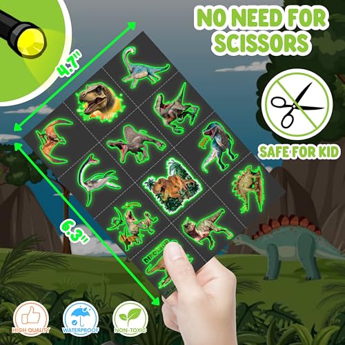 72 PCS Dinosaur Party Favors ? 48 PCS Luminous Tattoos & 24 PCS LED Finger Lights Combo ? Birthday Goodie Bag Fillers, Party Supplies, Gifts Light Up Toys Glow In The Dark for Boys and Girls