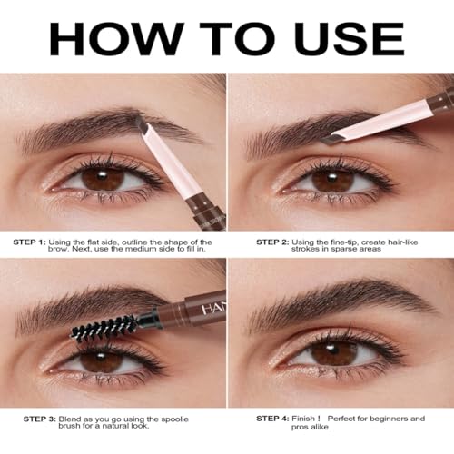 MAEPEOR Eyebrow Pencil 6 Colors Define Shape and Fill Brows with Brush, Longwearing Eye Brow Pencil for Soft Textured Natural Daily Look (05 Dark Brown)