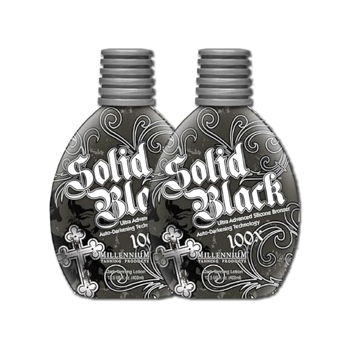 2 PACK Millennium Tanning SOLID BLACK 100X Dark Tanning Lotion Indoor Outdoor Tan Enhancing Silicone Bronzer Tanning Bed Lotion 13.5 Fl oz (400 ml)