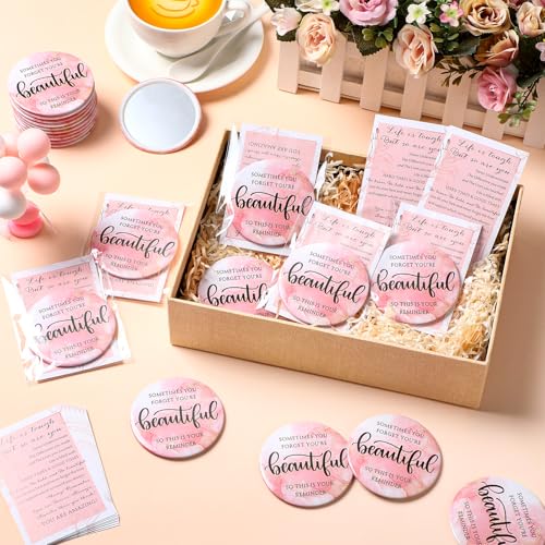 Inspirational Mini Compact Mirror Bulk for Women Pink International Women's Day Gifts Portable Round Purse Mirrors Employee Appreciation Gift for Coworker Nurse(50 Sets,Beautiful)