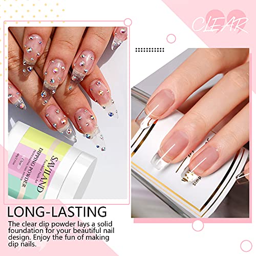 Saviland 60g Clear Dip Powder & 15ml Liquid Set with Base/Top Coat, Activator, Brush Saver, Nail File Necessary Tools for Dip Powder Nail Set No Nail Lamp Needed, Beautiful Gift for Ladies
