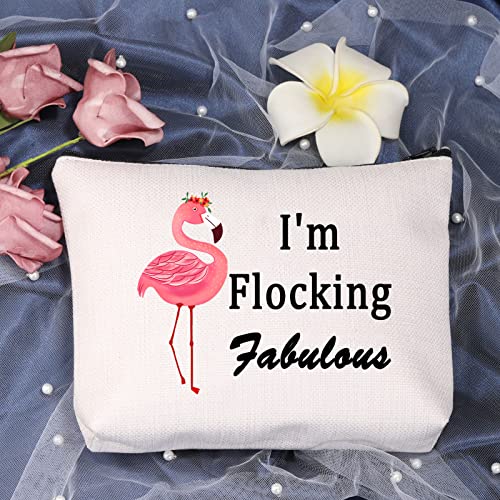 LEVLO Pink Flamingo Lovers Gifts I'm Flocking Fabulous Cosmetic Bags With Flamingo Pattern BFF Gift (I'm Flocking Fabulous)