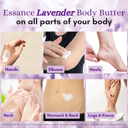 Essance Natural Lavender Body Butter 120mL | Shea Butter Raw Organic Cream for All Skins | Soft Body Cream for Hands, Feet, All Areas | Daily Body Cream for Women, Men