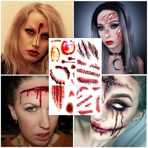 40 Sheets Fake Scars Temporary Tattoo Fake Scratch Scar Wound Body Face Stickers Halloween Makeup for Adults Cosplay Party