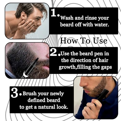 Beard Pencil Filler for Men, Waterproof High Coverage Beard Pen Kit with Beard Brush,Sweatproof Long Lasting Mustache Eyebrows Repair Pen with 4 Micro-Fork Tips£¨Black£©