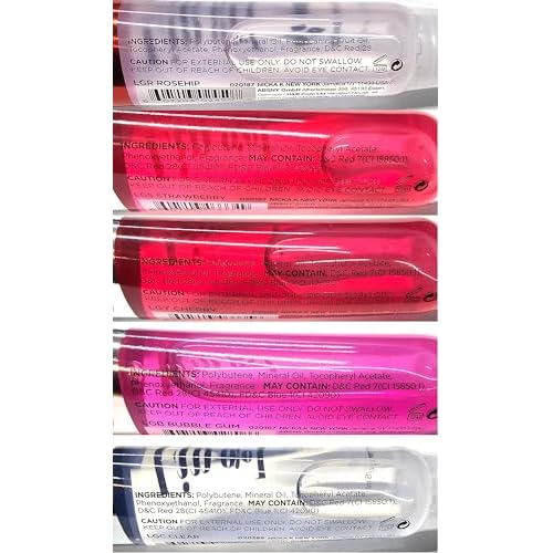 The Make-Up Artist Project 5 Pack Variety Bundle of Lip Gels With Viatmin E - Clear, Rosehip, Strawberry, Cherry, and Bubble Gum Hydrating Lip Glosses