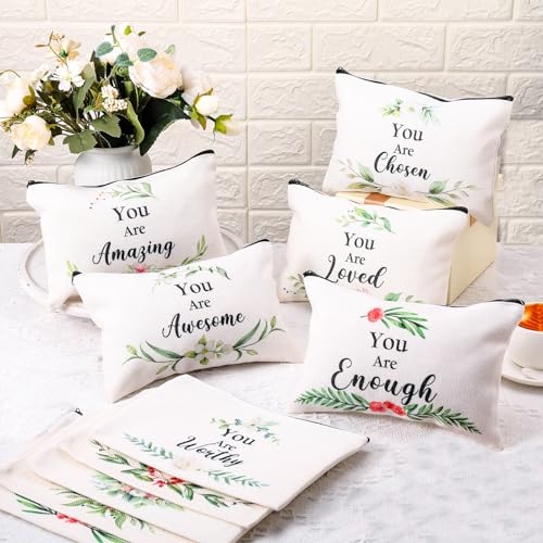 Irenare 30 Pcs Inspirational Makeup Bag Canvas Cosmetic Bag Bulk Employee Appreciation Gifts for Women Bulk Friends Coworker Employee Mom Aunt Faith