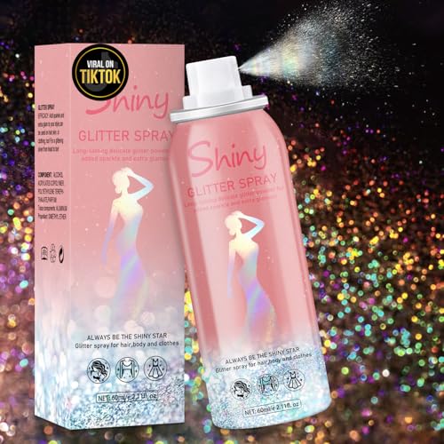 Hair and Body Glitter Spray, Holographic Glitter Highlighter Powder, Hairspray for Clothes, Face Body Shiny Glitter, Loose Shimmer Hairspray Festival Rave Prom Accessories, 2.11 Fl Oz (Rainy-Rainbow)
