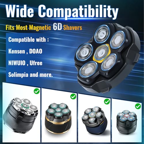 Magnetic 6D Shaver Replacement Heads ? Universal Compatible with Kensen,DOAO,NIWUIO,Ufree,Solimpia & Most Most 6D Magnetic Electric Shavers for Bald Men & Face Shaving (4-Pack)