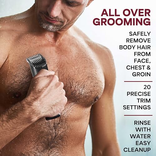 Bell+Howell Vacutrim Cordless Body Shaver for Men, Rechargeable Grooming Tool with 20 Trim Settings, Integrated Vacuum System - Black, 7.5", As Seen On TV