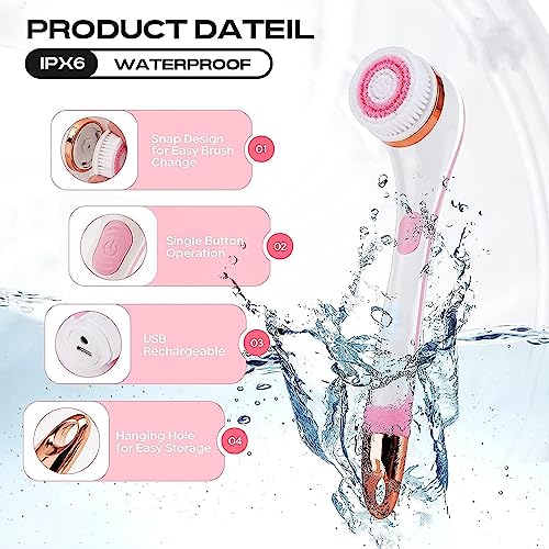 Body Brush Rechargeable, Electric Body Brush Set, Scrubber Shower Brush with Long Handle, Spin Skin Brush with 6 Brush Heads for Cleanse, Massage, exfoliate and Pamper Your Skin in The Shower (Pink)