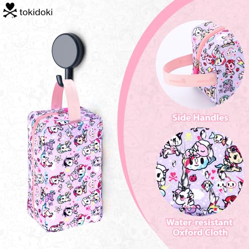Tokidoki Makeup Bag for Women, Large Capacity Cosmetic Organizer & Toiletry Pouch with Handle, Official Licensed Unicorno Travel Cartoon Portable Makeup Case