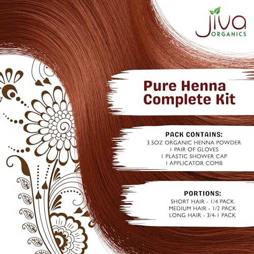 Jiva Organic Henna Powder For Hair - 100% Pure, Certified Organic Natural Hair Colorant - NO Chemicals, Kosher, Vegan, Cruelty Free