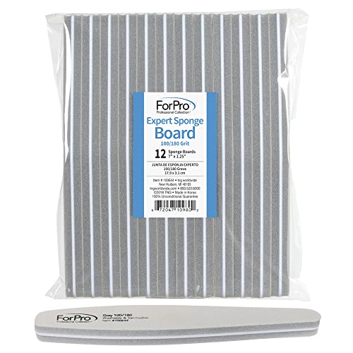 ForPro Professional Collection Expert Sponge Board, 100/180 Grit, Double-Sided Nail Board, 7¡± L x 1.25¡± W, 12-Count