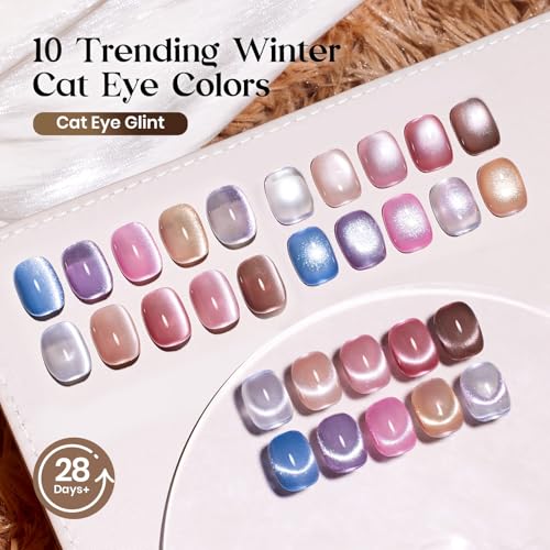 Beetles Cat Eye Gel Nail Polish Set - 10 Colors Glitter Cat Eye Glint Gel Polish Kit Silver Nude Pink Blue Brown Purple Magnetic Shine Soak Off UV French Nail Art Salon DIY Manicure Gift for Women