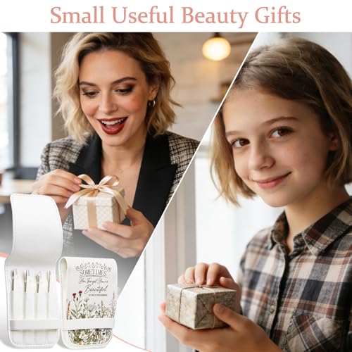 Personalized Tweezers Set for Women Facial Hair in Floral Travel Case, Small Self Care Inspirational Thoughtful Easter Gifts for Her Friend, Eyebrow Ingrown Hair Splinter Removal Grooming Kit