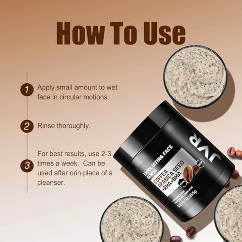 Face Scrub for Men 9 oz and JVR Caffeine Eye Cream and Under Eye Roller Facial Scrub for Deep Exfoliating for Fine Lines