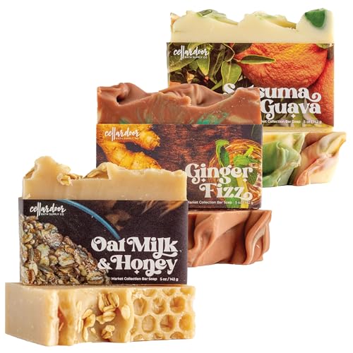 Cellar Door Bath Supply Co. Bar Soap, 3 Bar Variety Pack - Oat Milk & Honey, Ginger Fizz, Satsuma Guava