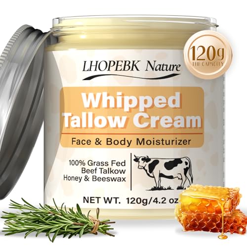 Organic Grass-Fed Beef Tallow Balm: Moisturizing Cream for Dry & Sensitive Skin, 120g/4.2oz