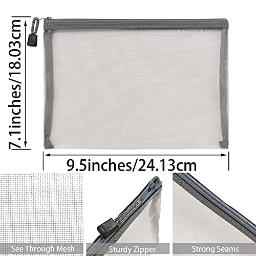 20 Pieces Mesh Makeup Cosmetic Bag Mesh Zipper Pouch Pencil Pouch, 9.5 x 7.1 inches (Gray)