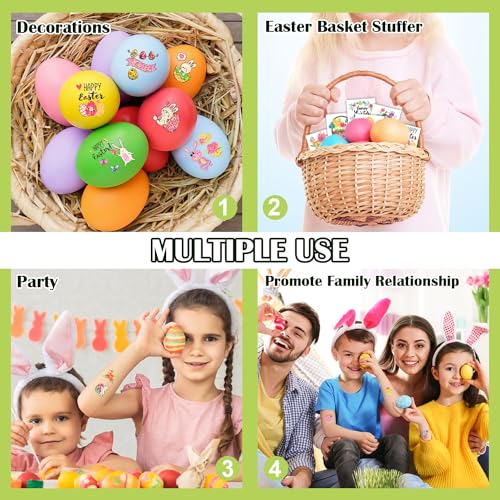 Partywind 204 PCS Glitter Easter Party Decorations for Kids Tattoos, Easter Party Supplies, Easter Basket Essentials Goodie Bag Stuffers for Boys Girls, Egg Hunt Games (Individually Wrapped Cut)
