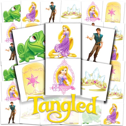 Rapunzel Tattoos Party Favors Bundle - 72 Perforated Individual 2" x 2" Tangled Temporary Tattoos for Kids Boys Girls | Rapunzel Party Supplies