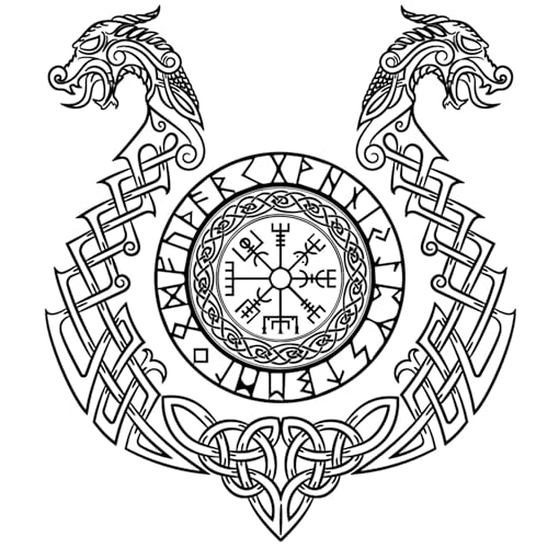 6 Sheets Viking Tattoos Temporary Fake Tattoos For Men Adults Aegishjalmur Helm of Awe Helm of Terror Icelandic Magical Staves Temporary Fake Tattoo For Women Neck Chest For Woman