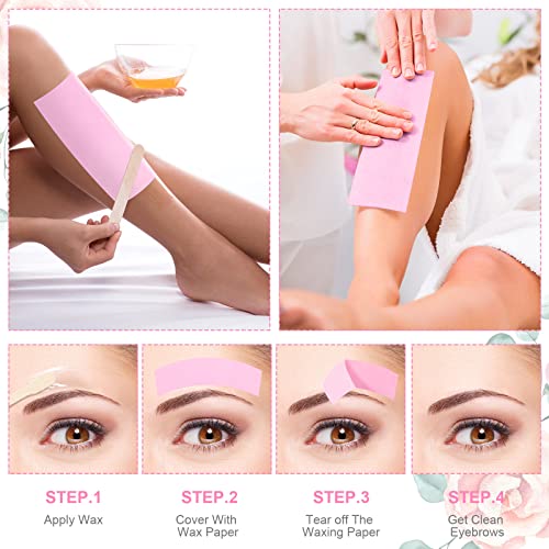 400 Pieces Wax Strips Sticks Kit, Non-Woven Waxing Removal Strips with Wax Applicator Stick for Body Skin Facial Hair Removal Tools(Pink)