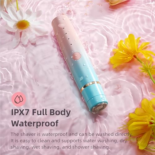 4-in-1 Electric Facial Hair Trimmer for Women, Rechargeable Waterproof Eyebrow Epilator with Multiple Heads, Blue and Pink Gradient