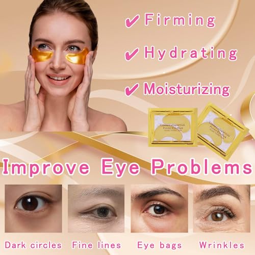 40 Pairs Eye Mask & Lip Mask, 24K Gold Gel Crystal Collagen Under Eye Patches for Dark Circles, Bachelorette Party Favors Adults Accessories, Galentines Day Gifts, Bulk Bridesmaid Gifts