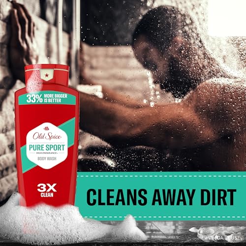 Old Spice Refreshing Body Wash for Men, High Endurance, 3X Defense, 24/7 Shower Fresh with Long Lasting Scent, Pure Sport Scent, 24 oz (Pack of 2)