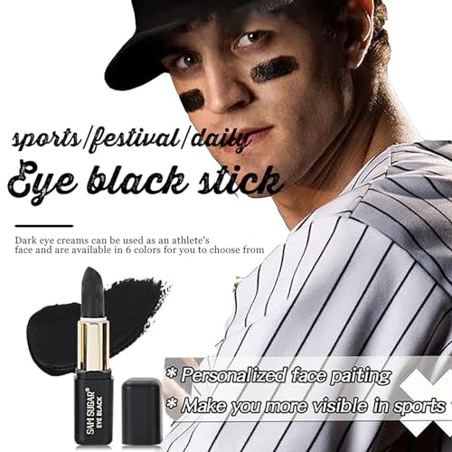 Eye Black Stick for Sports, 6Pcs Face Paint Stick, Eyeblack Stick for Football Baseball, for Sports/Clown Makeup/Halloween/Costume Parties Accessories, Pink/Black/White/Green/Red/Blue