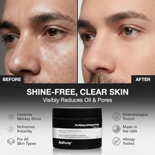 Anthony Witch Hazel Pads Pore Cleaner: 60 Count, Purifying Astringent Cleansing Toner Pads ? Aloe Vera, and Citrus Mint, Eliminate Impurities, Minimize Pores and Control Shine