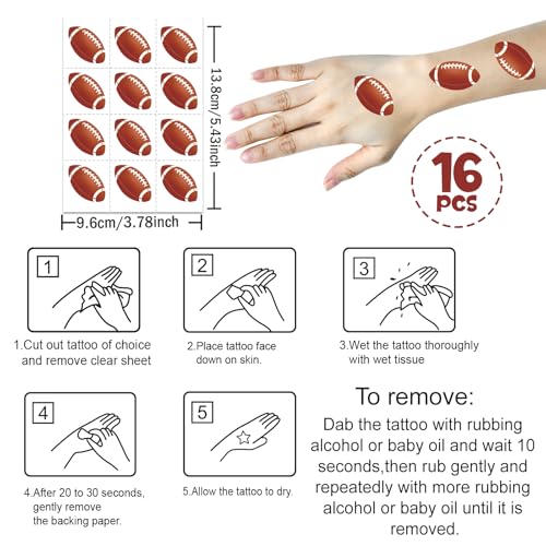 192Pcs Football Pre-Cut Tattoos Stickers, Football Face Tattoos for Game Day Birthday Celebrations School Events, 16 Sheets