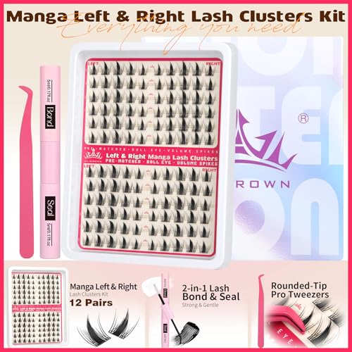 Manga Lash Clusters Kit Anime Short Eyelash Extensions Kit Left & Right Lash Extensions Doll Eyelashes Spiky Eyelash Clusters C Curly Wispy Individual Lashes Fairy Cluster Lashes by ALICROWN