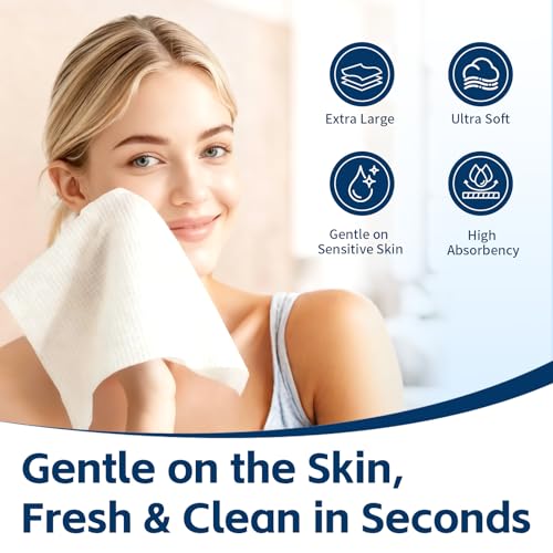Towels XL, 100% Biobased Face Towel, Disposable Face Towelette, Thick Face Towel for Sensitive Skin, Makeup Remover Dry Wipes, Ultra Soft, Gentle Facial Cleansing Cloths1 Pack, 50 Ct