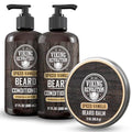 Viking Revolution Spiced Vanilla Beard Balm for Men (2oz) and Beard Wash, Conditioner for Men (17oz each) - Beard Softener, Moisturizer With Argan, Jojoba Oil