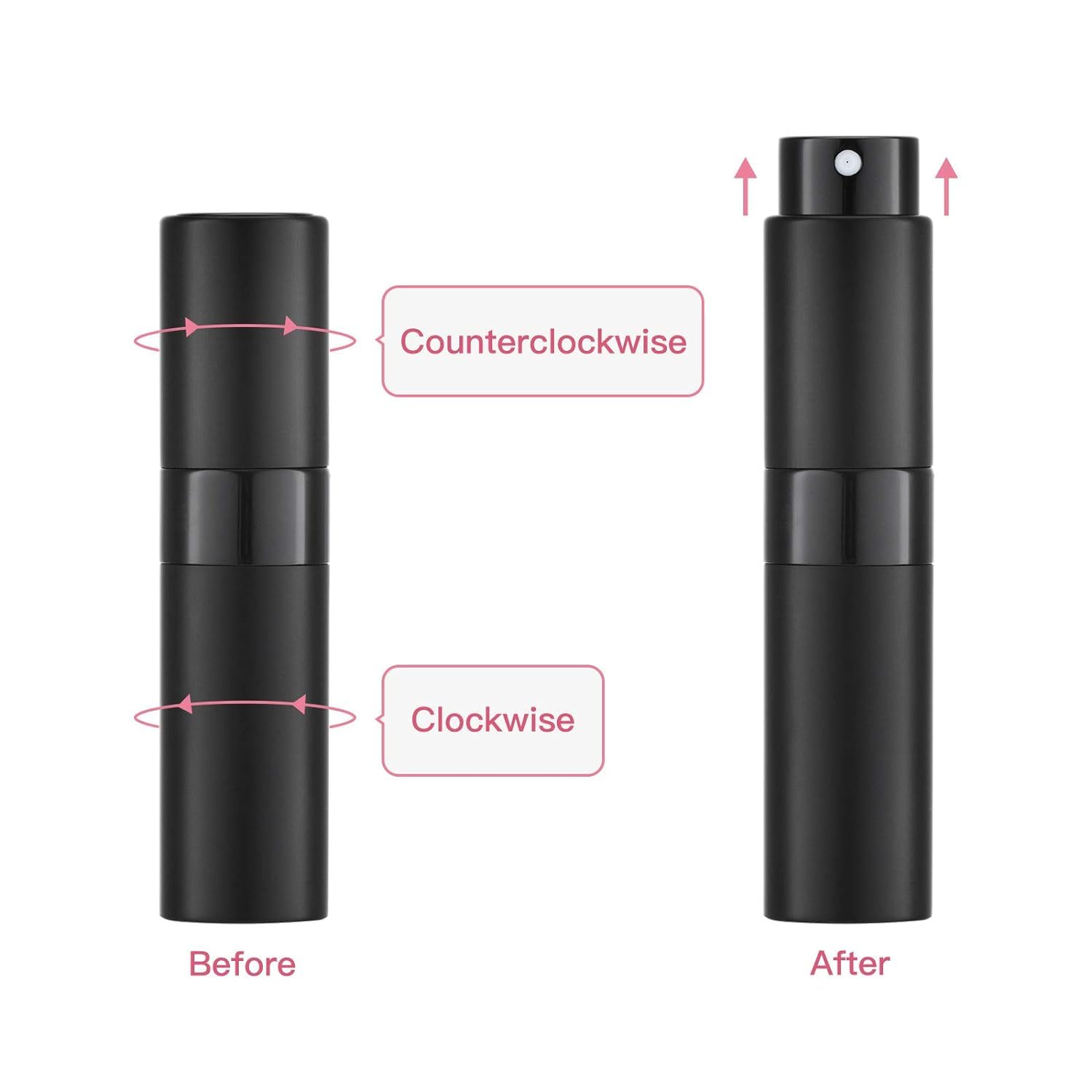 Tekson 8ml Travel Perfume Atomizer Refillable, Mini Cologne Spray Bottle Empty, Small Aftershave Portable Sprayer for Liquid Dispenser (Black&Gold)