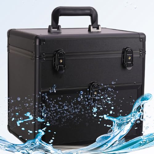 Professional Nail Polish Case Organizer, Nail Box Organizer Case with Double Layer Aluminum for Nail Organizers and Storage Suitable for Nail Tech, Nail Kit-Black