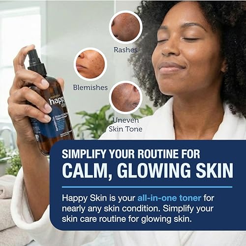 Happy Skin .02% Hypochlorous Acid Spray Toner? Extra Strength, Extra Gentle 100% Natural Toner & Skin Cleanser for Face & Body? Soothe, Hydrate & Repair Dry, Sensitive Skin? pH Balanced, Non-Toxic 8oz
