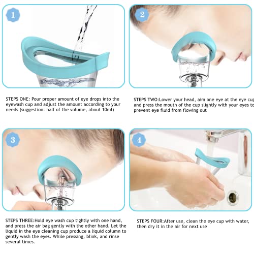 Eye Wash Cup Portable Eye Cleaner Kit Silicone Manual Air Pressure Eye Flush Rinse Cups with Storage Container Eye Washer Bath Kit Cleaning Makeup Dust Irritants Soothing Tired Eyes(Blue)