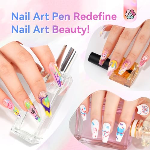 SAVILAND Nail Art Pens & Gel Paint Kit: 12 Quick-Dry 3D Nail Polish Pens Acrylic Paint Markers, 48 Colors Gel Nail Polish 15pcs Nail Art Brushes for Home Salon DIY Manicure Nail Art Design