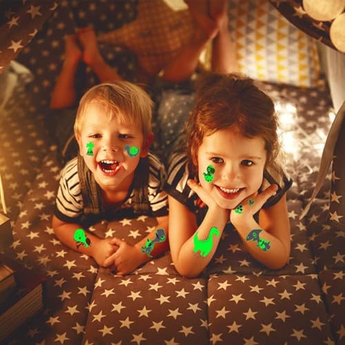 160 PCS Luminous Dinosaur Temporary Tattoos for Kids, Glow Dinosaur Decorations for Birthday Party Supplies Favors for Boys and Girls, Dinosaur Tattoos Stickers for Stocking Stuffers (20 Sheets)