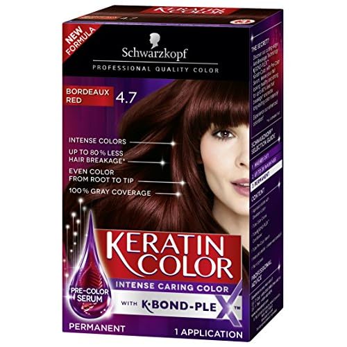 Schwarzkopf Keratin Color Anti-Age Hair Color Cream, 4.7 Bordeaux Red (Packaging May Vary)