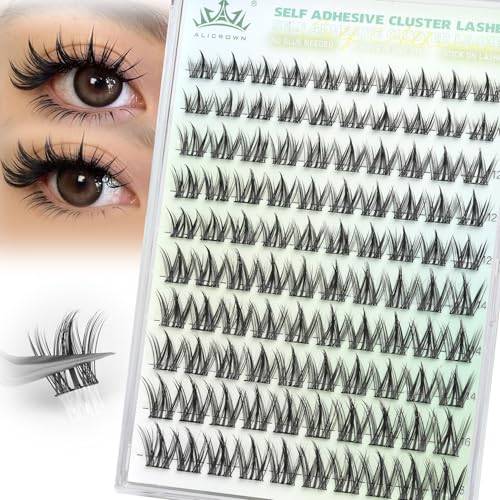 Self Adhesive Eyelashes Manga Lash Clusters 10MM-16MM No Glue Needed Eyelash Clusters Wispy Self Adhesive Lash Extensions Spiky Pre Glued Eyelash Extensions 100Pcs