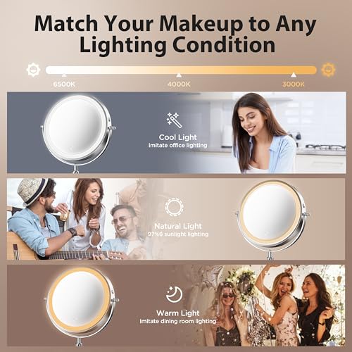 Makeup Mirror, 1X/30X Magnification with 3 Level LED Lights, 5000 mAh Rechargeable Double Sided 9¡± Magnifying Mirror with 360¡Æ Rotation, Perfect for Precision Grooming and Makeup, Women Gift